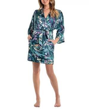Linea Donatella Satin Tropical Floral w/Pockets & Belt wrap Robe. Size S/M